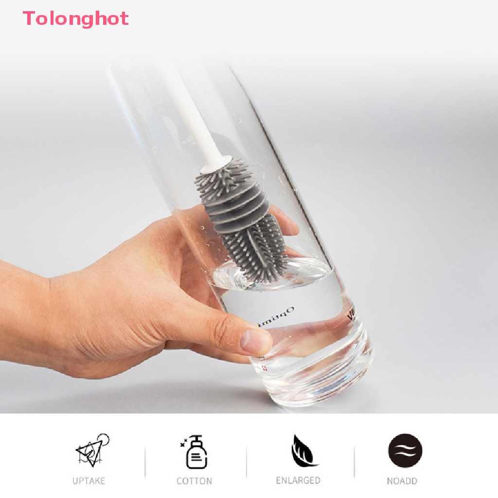 Set 2 Bàn Chải Silicone Cán Dài Vệ Sinh Ly Cốc Tiện Dụng