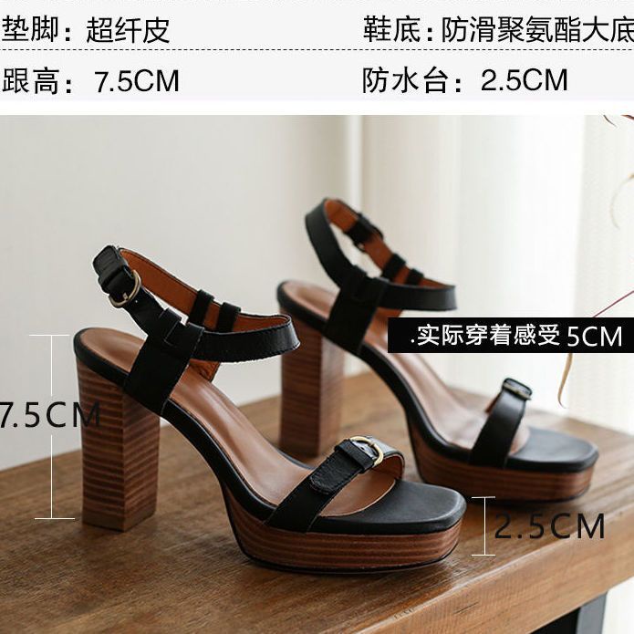 Giày Sandal Cao Gót Da Thật Đế Dày Chống Nước Thời Trang Mùa Hè 2023 Cho Nữ