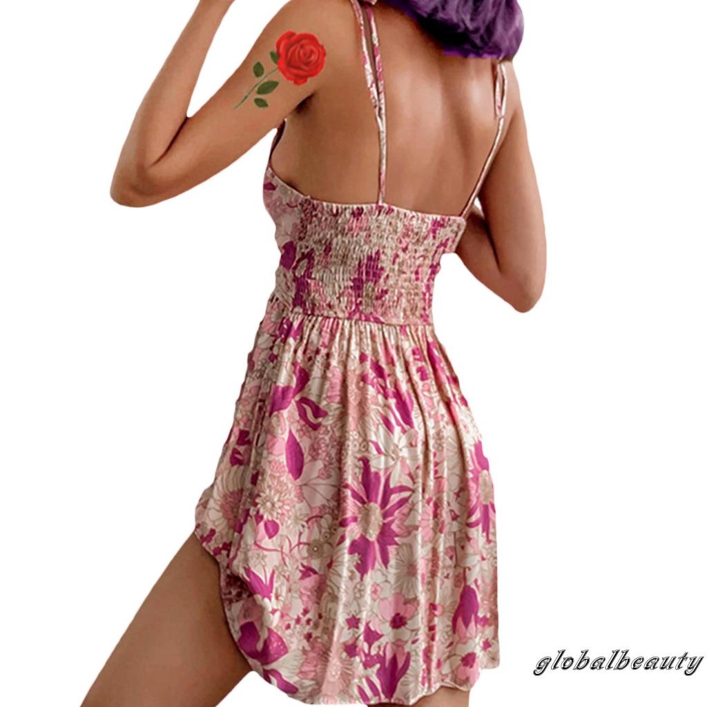 Đầm Hai Dây Cổ Chữ V Hở Lưng Họa Tiết Hoa Thời Trang Mùa Hè Cho Nữ