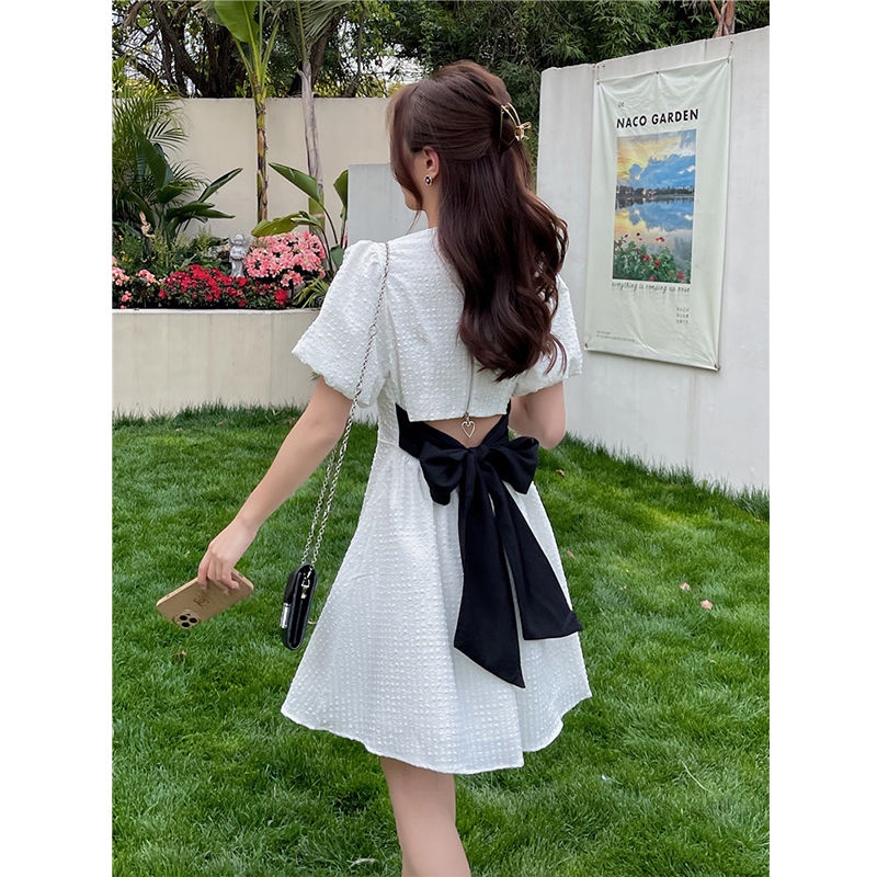 COZOK Đầm Ngắn Tay Thắt Nơ Sau Lưng Thời Trang Gợi Cảm Cho Nữ