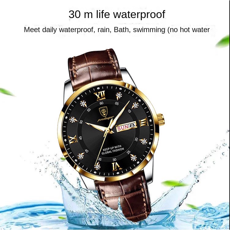 Đồng Hồ Thạch Anh Đôi Bodaga Siêu Mỏng Chống Thấm Nước Phát Sáng Cho Nam