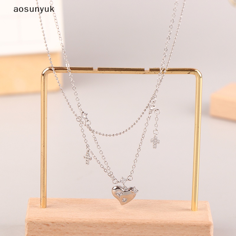 Aosunyuk Aesthetic Vòng Cổ Choker Dây Xích Mặt Thánh Giá Trái Tim Zircon Cho Nữ Dự Tiệc EN