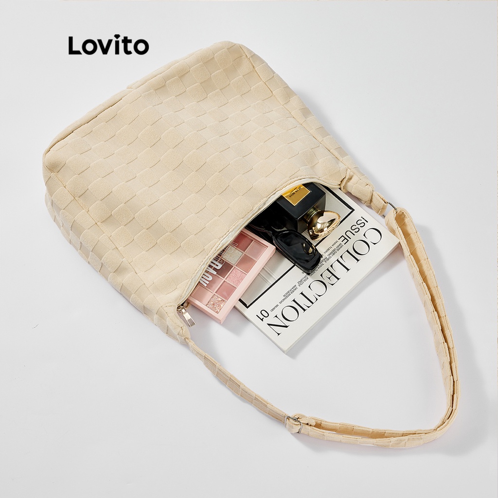 Túi đeo vai Lovito có dây kéo họa tiết kẻ sọc phong cách thường ngày dành cho nữ L50AD114 (mơ/hồng/tím/đen)