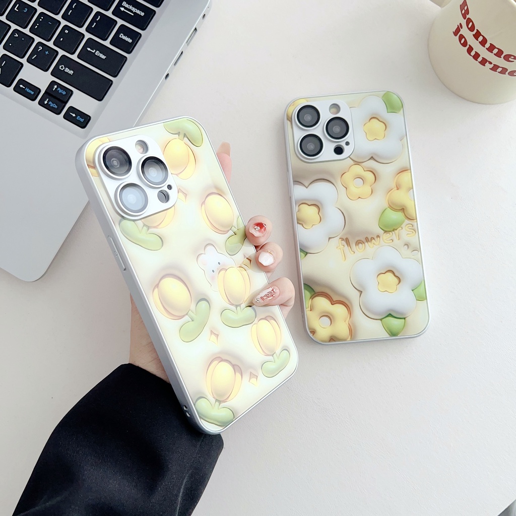 Ốp Điện Thoại Mặt Kính Viền Silicon Dẻo Chống Sốc Cho iPhone 11 12 13 14 PRO MAX XR XS 7 8 Plus