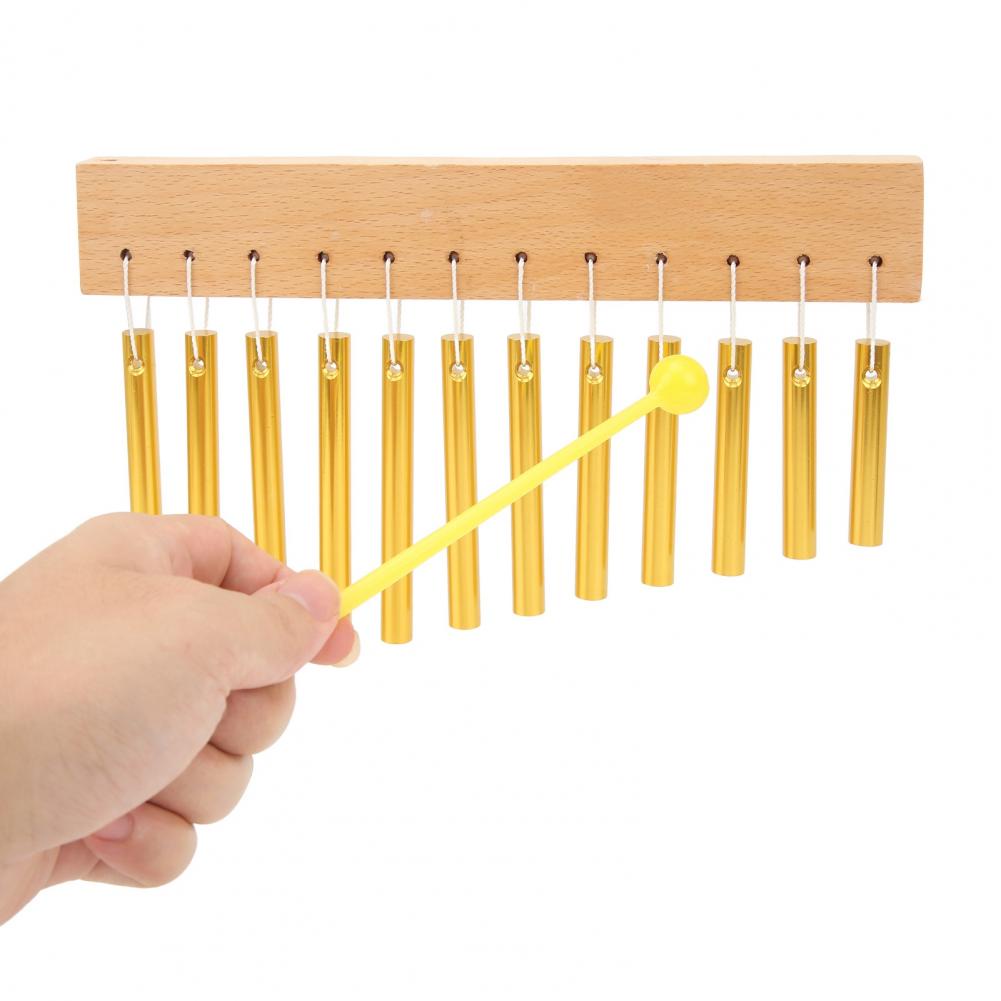 Chuông Gió 12 Phím Gỗ Composite Kim Loại Dễ Chơi Trang Trí Nhạc Cụ Gõ Vàng AKOASM