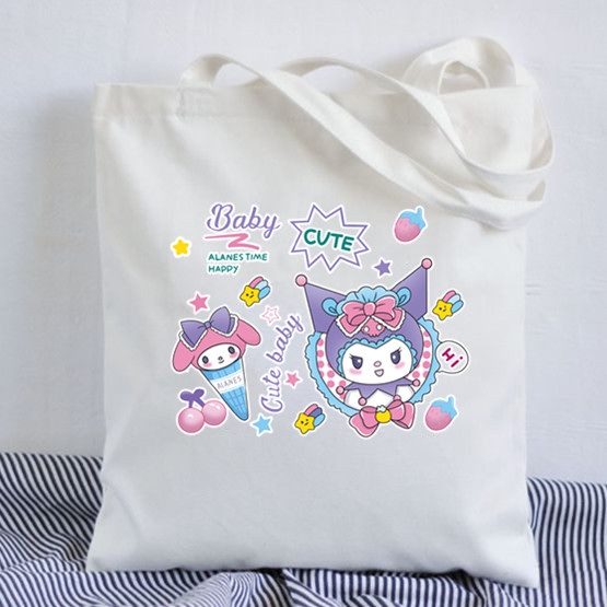 Túi Vải Canvas Họa Tiết Sanrio Cinnamoroll Kuromi Melody Dễ Thương