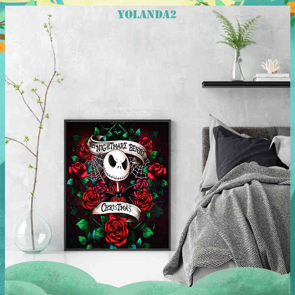 Tranh Đính Đá Kim Cương Toàn Bộ 5D DIY Hình Đầu Lâu Hoa Hồng