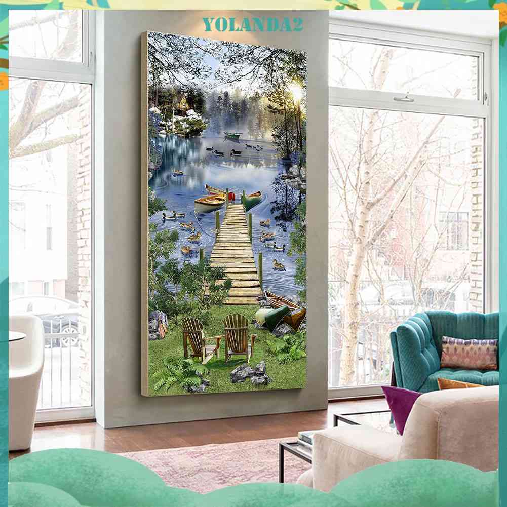 Bộ Tranh Đính Đá Toàn Diện Họa Tiết Đường Phố Hồ Độc Đáo Trang Trí Nhà Cửa