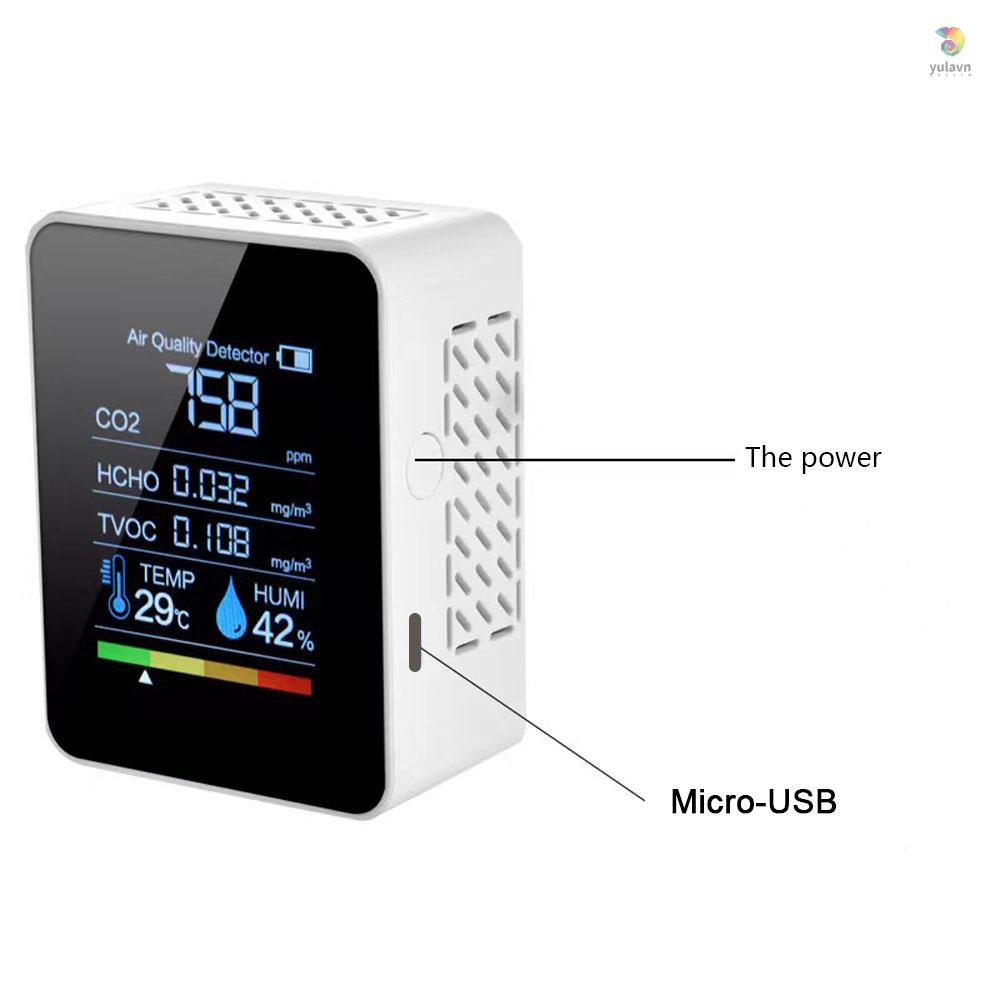 Thiết Bị Đo Độ Ẩm / Nhiệt Độ Kỹ Thuật Số 5 Trong 1 CO2 Carbon Dioxide TVOC HCHO