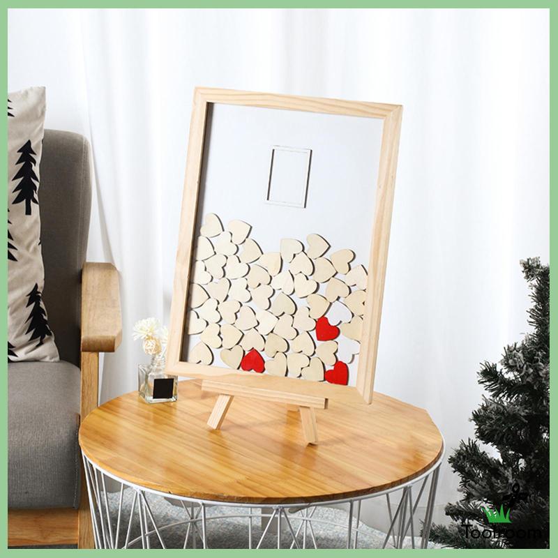 Sách Ký Tên Bằng Gỗ Hình Trái Tim Kèm 80 Tấm Trang Trí Tiệc Cưới