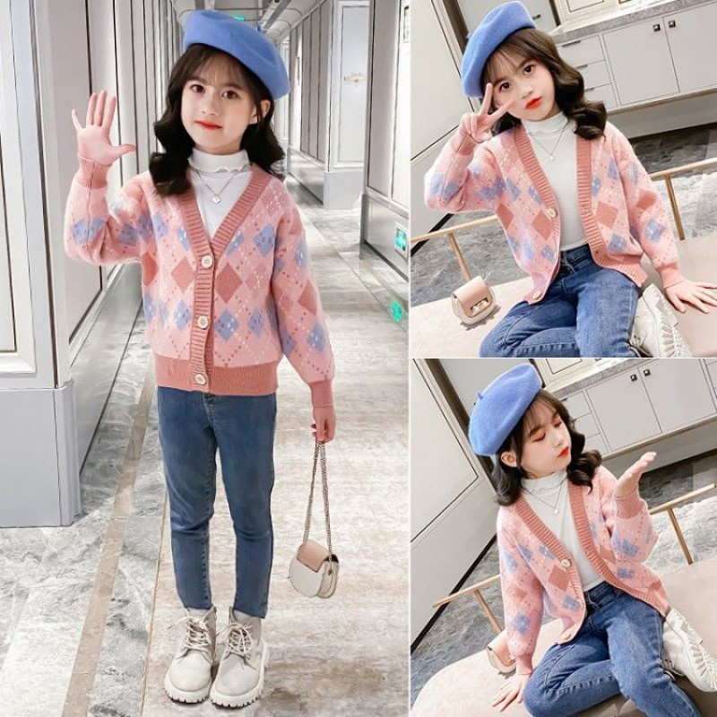 Áo Khoác Cardigan Dệt Kim Phong Cách Phương Tây Thiết Kế Mới Mùa Xuân Dành Cho Bé Gái
