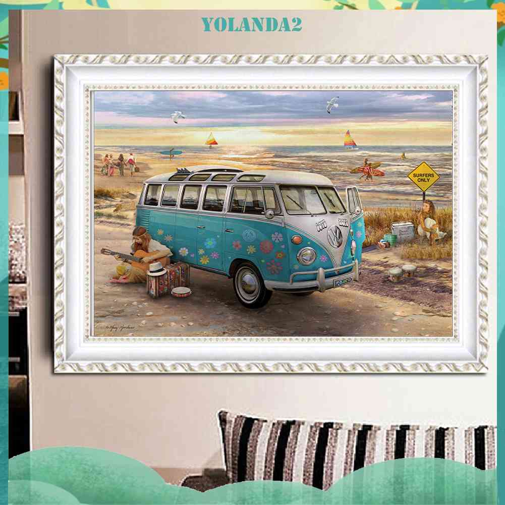 Tranh Đính Đá Kim Cương Toàn Bộ 5D DIY Hình Vẽ Xe Buýt