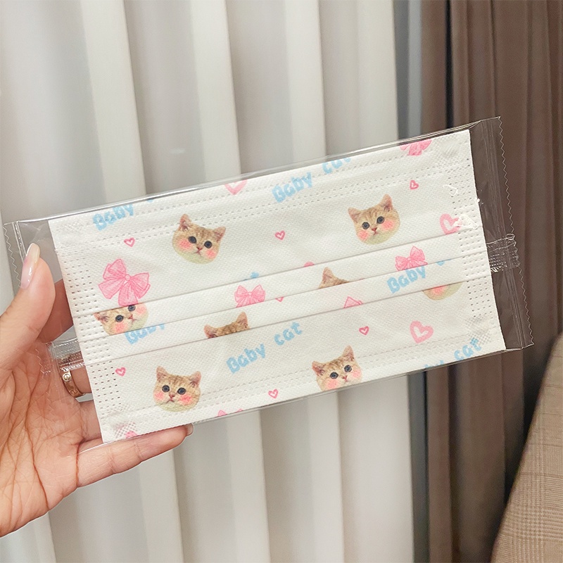 Mặt Nạ Má Hồng Ba Lớp Thoáng Khí In Hình Mèo Hoạt Hình Dễ Thương Dùng Một Lần
