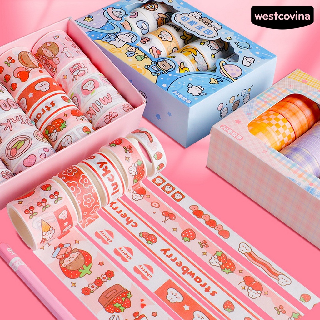[COD]♪Set 20 Cuộn Băng Keo Giấy Dán Trang Trí Sổ Tay Cho Học Sinh