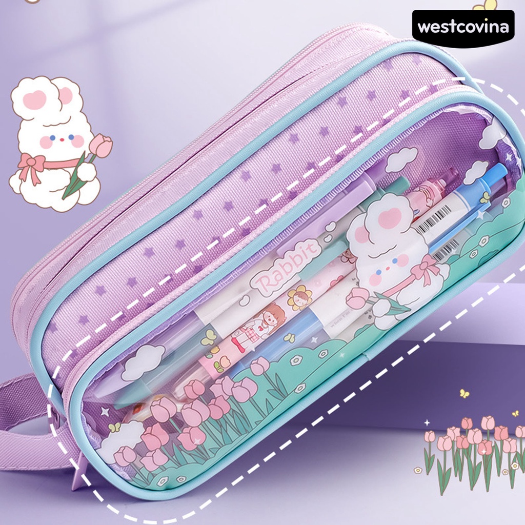 [COD]♪Túi Đựng Bút 3 Ngăn Bằng Vải Canvas Nhỏ Gọn Sức Chứa Lớn