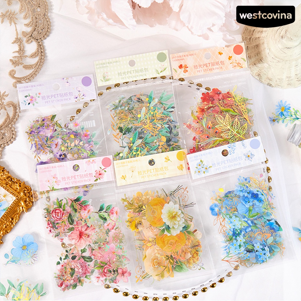 [COD]♪Túi 40 Miếng Dán Tự Dính Chống Thấm Nước Họa Tiết Hoa Xinh Xắn Trang Trí Đa Ứng Dụng
