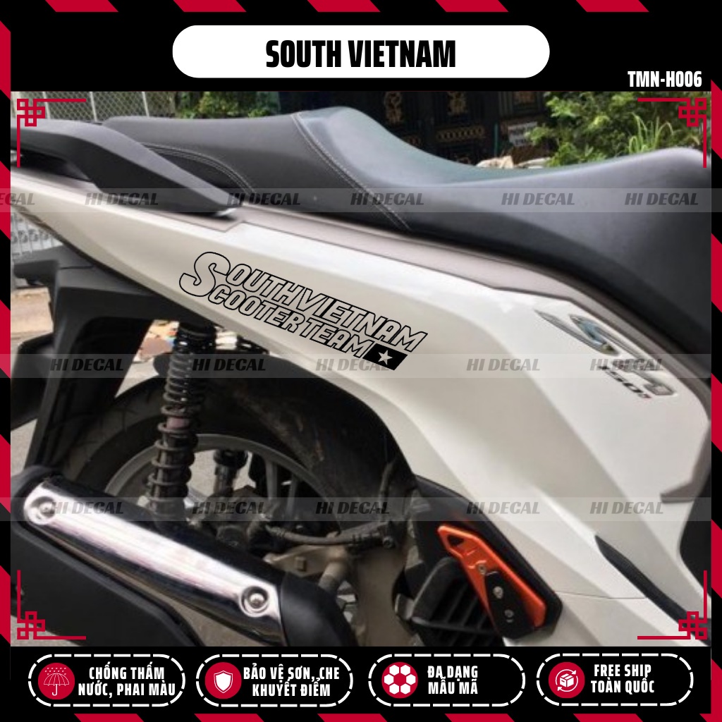 Tem dán xe máy southvietnam scooterteam viền trắng đen | TMN-H006 | Decal dán xe cao cấp chống nước chống phai màu