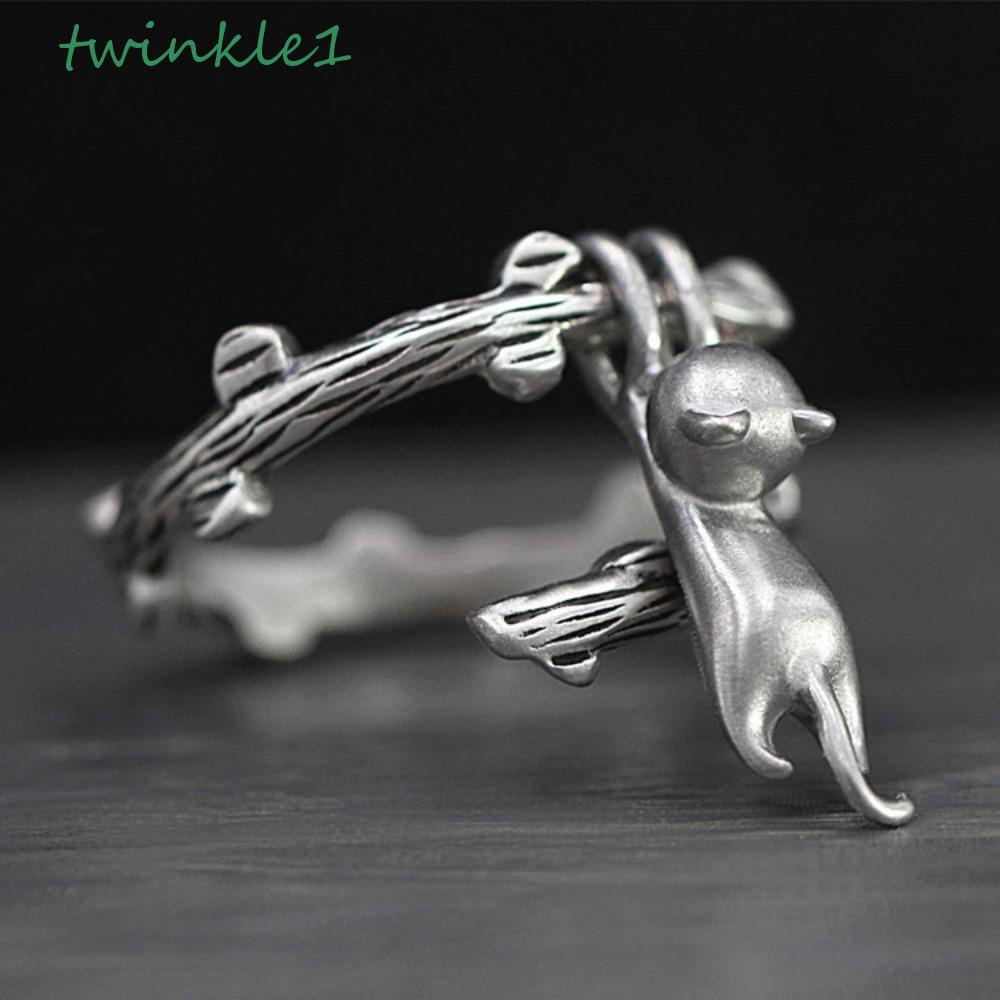 Nhẫn Hở Hợp Kim Hình Mèo Lấp Lánh Dễ Thương Có Thể Điều Chỉnh