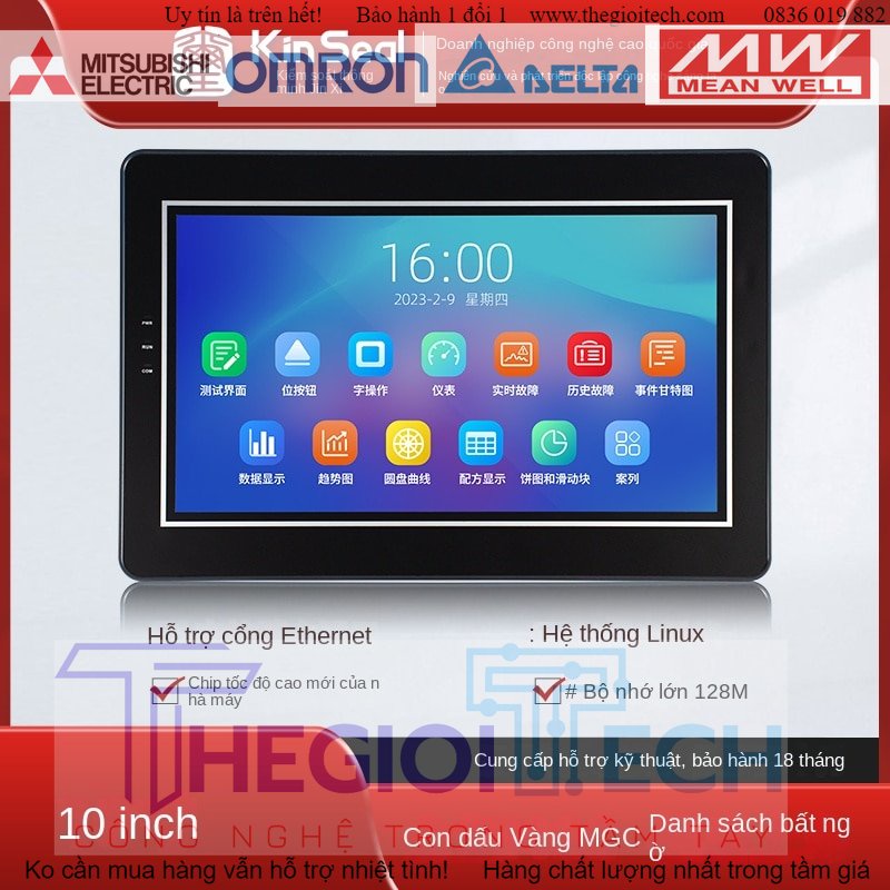 Kinseal 10.1 inch MGC101, màn hình HMI công nghiệp cổng Ethernet, giao diện điều khiển người-máy giao tiếp điều khiển PL - Không Logo - với cáp tải xuống
