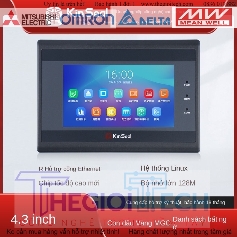 Kinseal 4.3 inch MGC043, màn hình HMI công nghiệp cổng Ethernet, giao diện điều khiển người-máy giao tiếp điều khiển PLC - kèm cáp nạp