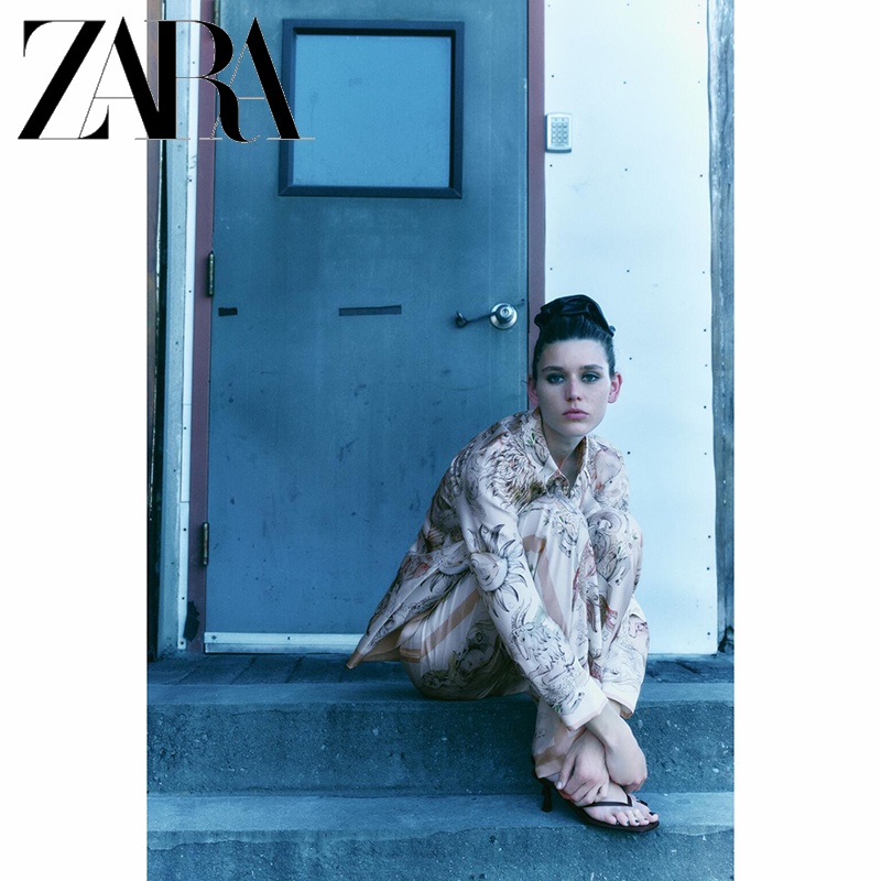 Zara Áo Sơ Mi Lụa satin In Họa Tiết Thanh Lịch Thời Trang Cho Nữ
