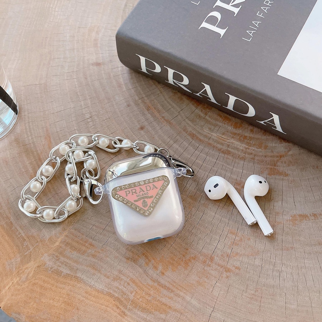 Vỏ Bảo Vệ Hộp Sạc Tai nghe không dây AirPods 1 2 3 Pro2 2022 Bằng tpu Mềm Trong Suốt Chống Sốc Hình Tam Giác Phối Dây Xích Bạc Thời Trang