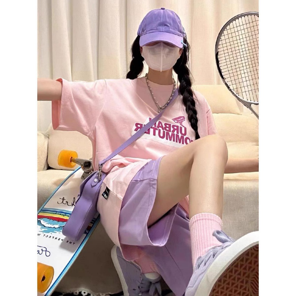 Set Áo Thun Tay Ngắn + Quần Short Thời Trang Mùa Hè Dễ Thương Cho Nữ