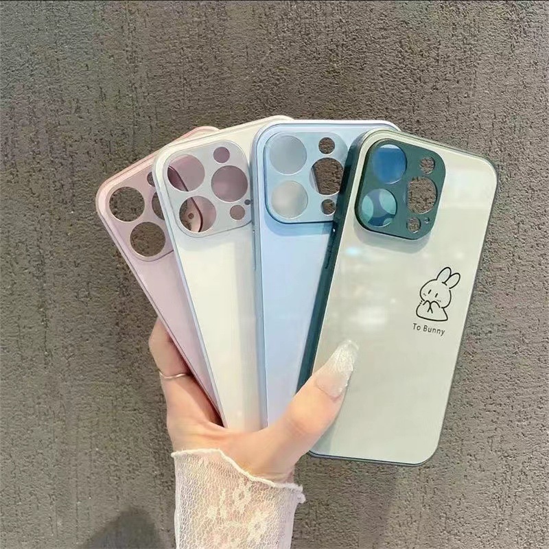 Ốp Điện Thoại Mặt Kính In Hình Thỏ Hoạt Hình Cho Iphone 12promax 12Pro 14Inch