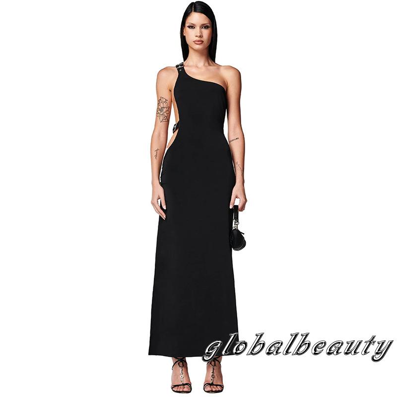 Đầm Dài Không Tay Xẻ Tà Cao Màu Đen Thời Trang Mùa Hè Cho Nữ