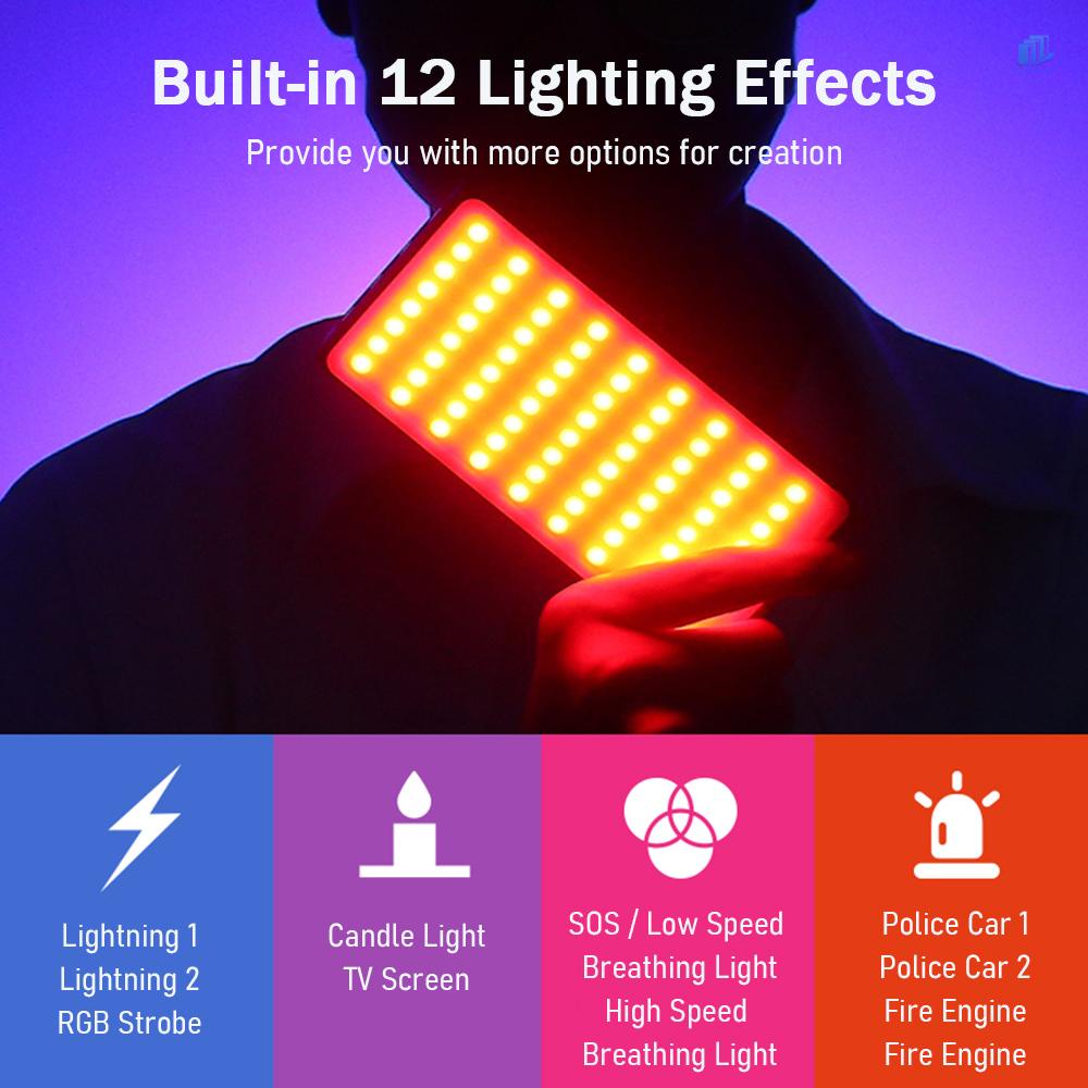 Bảng Đèn LED RGB 3000K-8500K 12 Hiệu Ứng Ánh Sáng CRI97 + Tích Hợp Pin Chuyên Dụng Hỗ Trợ Live Streaming Video