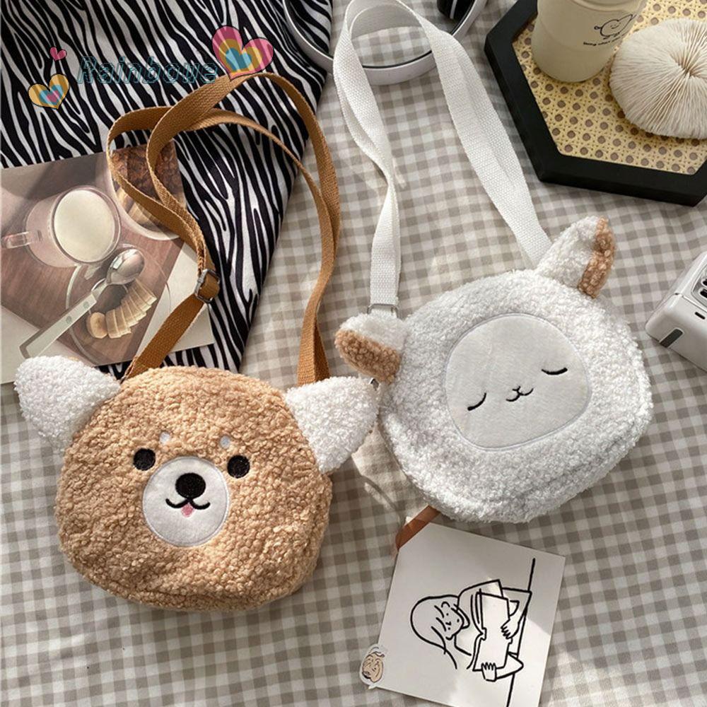 Túi Đeo Vai Hình Thú Nhồi Bông Màu Cầu Vồng Dễ Thương