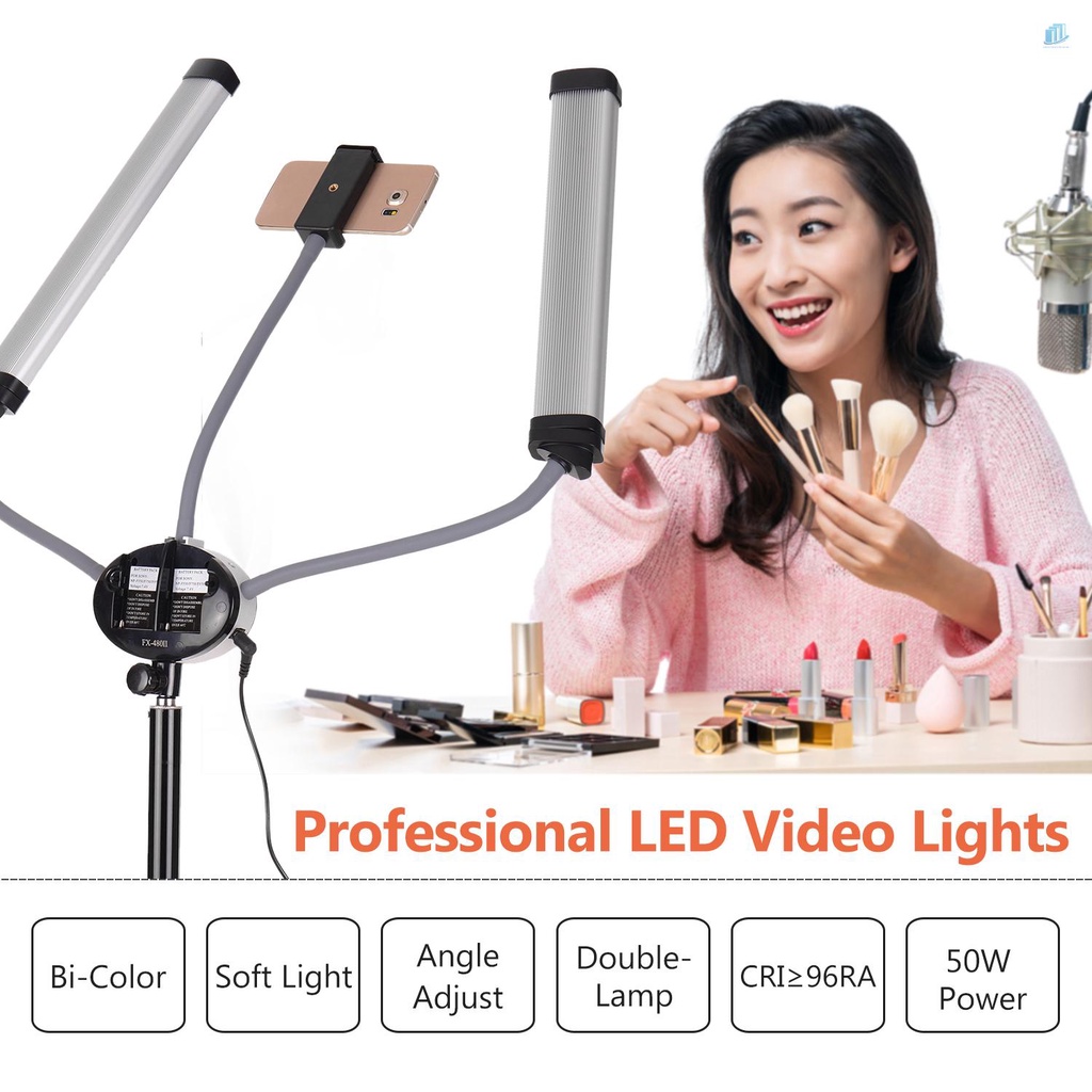 Dải Đèn LED Video Hai Màu Hai Cánh Tay FX-480II 3200-5500K Có Màn Hình LCD Linh Hoạt Cho Live Streamin