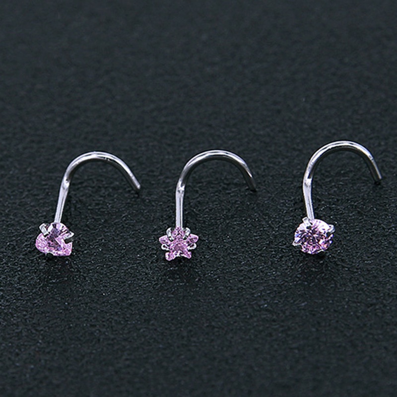 Set 3 Khuyên Mũi Thép Không Gỉ Đính Đá Cá Tính