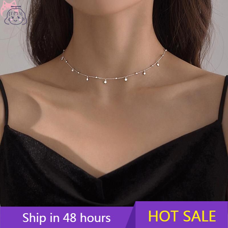 Vòng Cổ Choker Bằng Bạc 925 Mặt Hình Tròn Dễ Thương Dành Cho Nữ