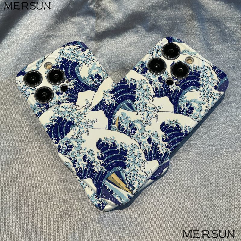 Ốp Điện Thoại Bảo Vệ Toàn Diện Họa Tiết Sóng Biển Phong Cách Nhật Bản Dành Cho Iphone 8promax / Plus Xs 7 / 13 Xr 11 12 / 14