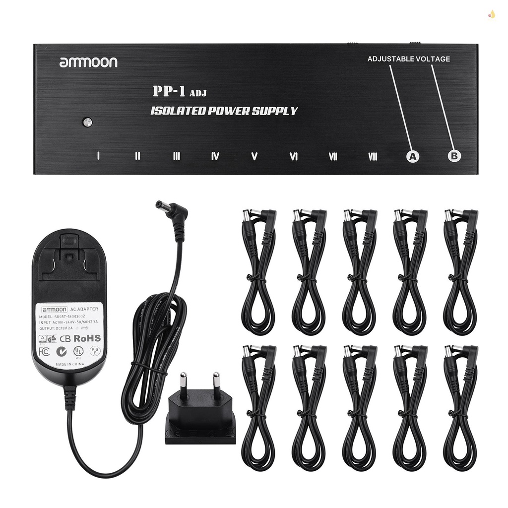 Bộ Phân Phối Hiệu Ứng Đàn Guitar ammoon PP-1 10 Đầu Ra DC 9V / 12V / 18V Vỏ Kim Loại