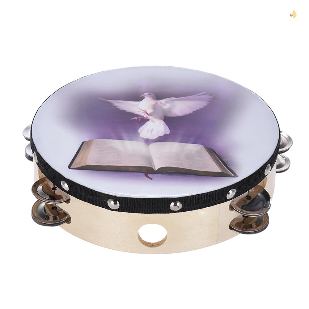 Chuông Tambourine Cầm Tay Bằng Gỗ Hai Hàng Cỡ 8 Inch Dành Cho Trẻ Em
