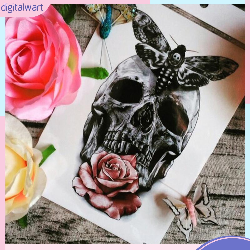 Hình Xăm Dán Tạm Thời Hình Đầu Lâu Và Hoa Chống Nước Thời Trang