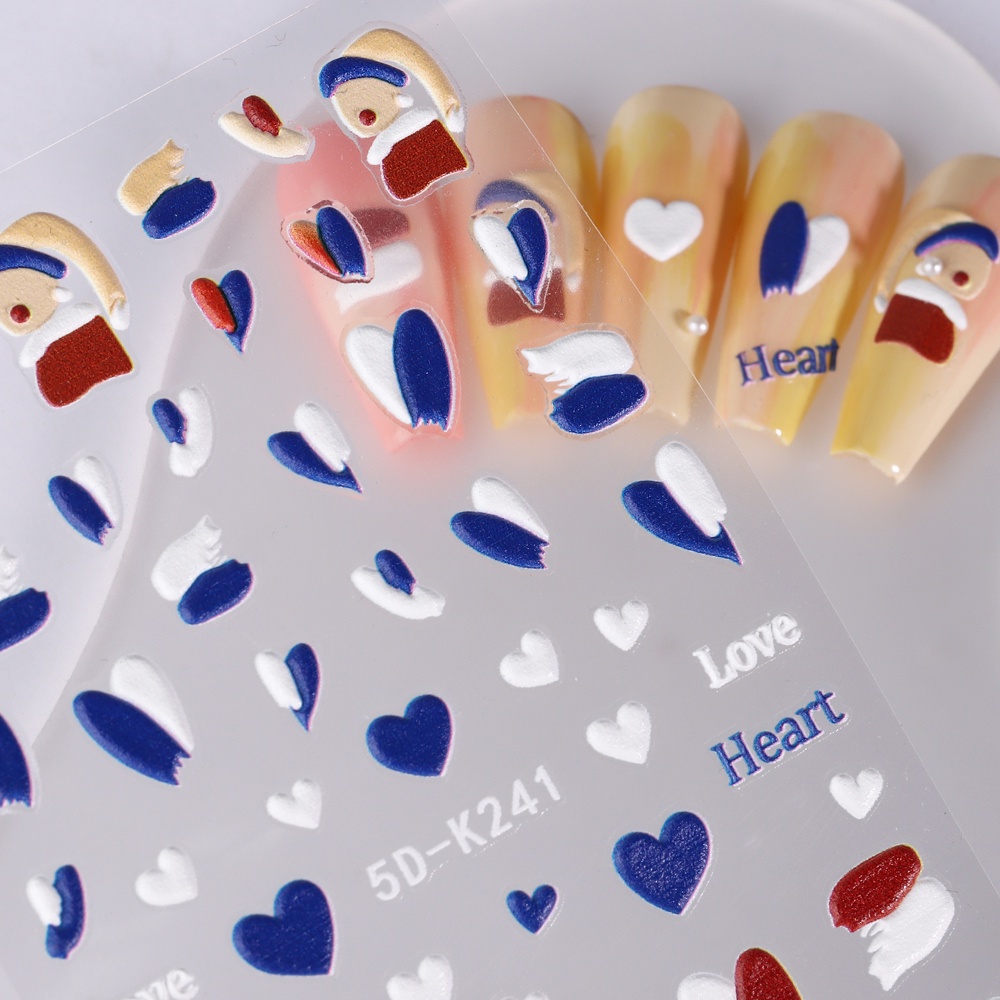 Miếng Dán Trang Trí Móng Tay Nghệ Thuật 5D Nổi Họa Tiết Lưới Dập Nổi Màu Xanh Dương Đính Ngọc Trai Cho Nữ