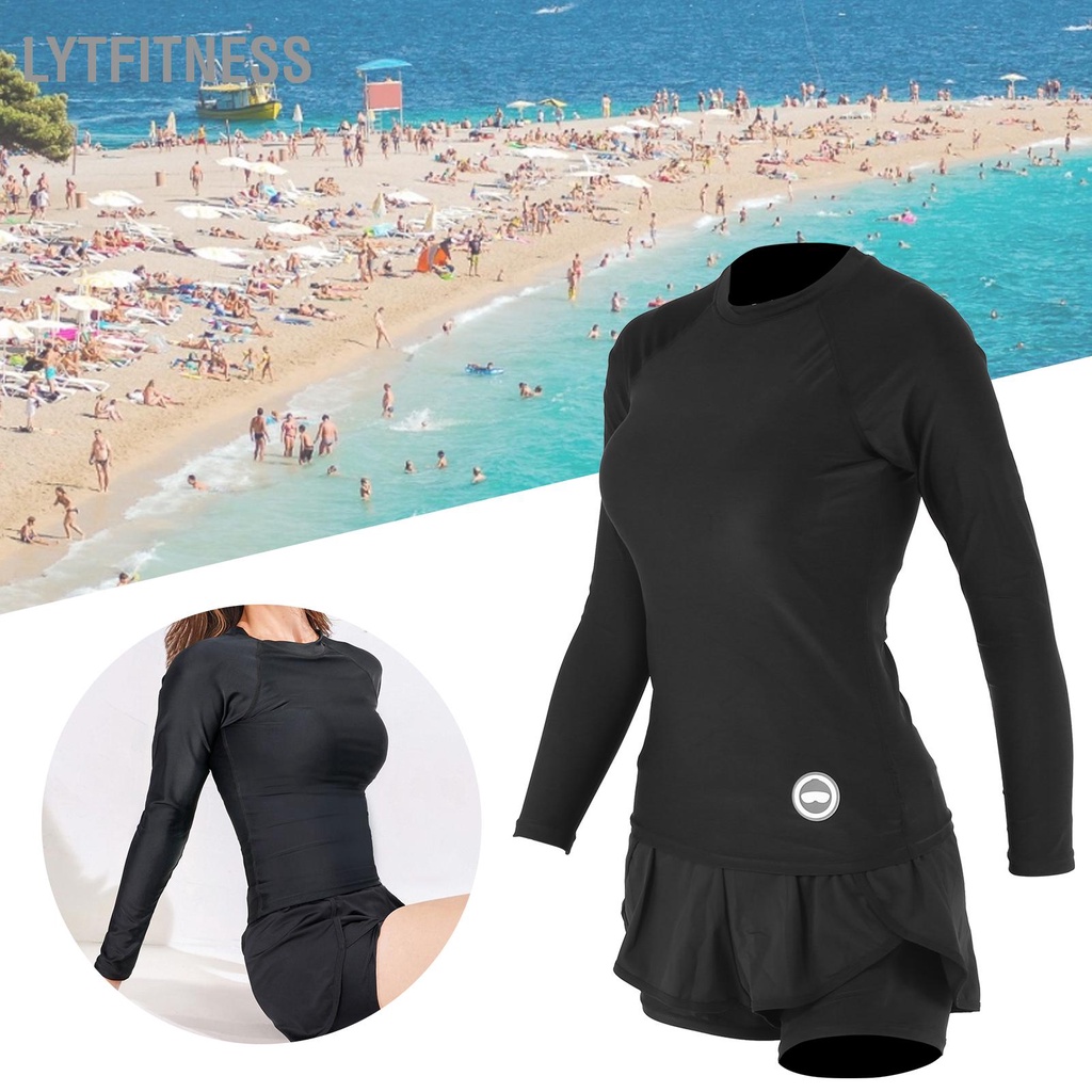 LYTFitness TOSWIM Áo tắm xẻ tà dài tay Phụ nữ in áo lướt sóng Đồ bơi bảo thủ