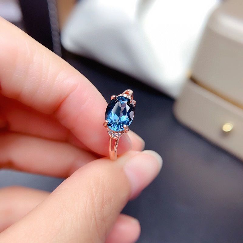 Nhẫn Mạ Bạc 925 Đính Đá Topaz Xanh Dương Sang Trọng Cho Nữ