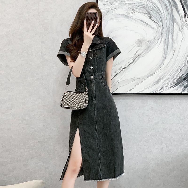 Đầm Sơ Mi Denim Dáng Dài Xẻ Tà Thời Trang Mùa Hè 2023 Phong Cách Mới Cho Nữ