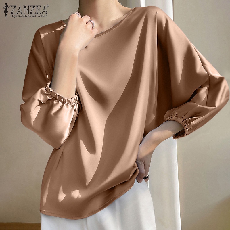 ZANZEA Áo Kiểu Tay Phồng Màu Trơn Thời Trang Hàn Quốc Cho Nữ