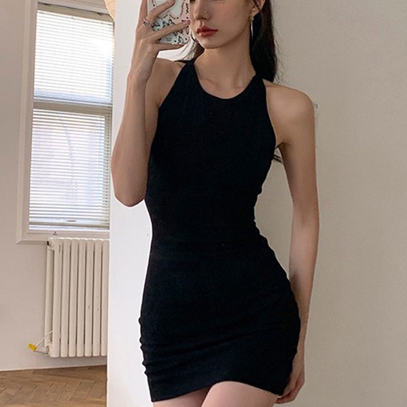 Kayna Đầm Ôm Hông Cổ Yếm Hở Lưng Màu Đen Thời Trang Mùa Hè 2023 Nóng Bỏng Phong Cách Âu Mỹ Quyến Rũ