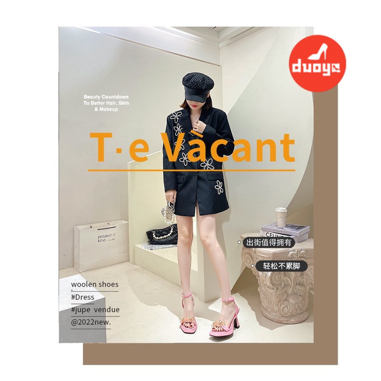 Giày Cao Gót Sandal Mũi Vuông Đính Đá Lấp Lánh Màu Bạc Chống Nước Chống Mòn Thời Trang Mùa Hè 2022 Cho Nữ