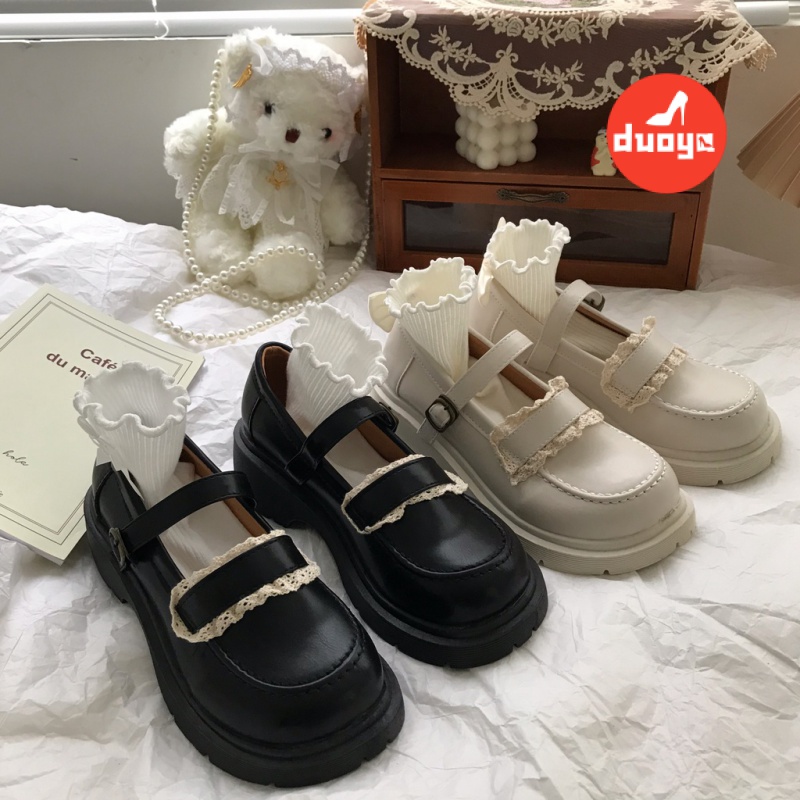 Tóc Thẳng ~ [Hàng Có Sẵn] Giày Mary Jane jk Nhỏ Màu Trắng Bằng Da Dày Dặn Phong Cách Retro Nhật Bản Cho Nữ