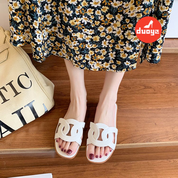 Duoya Dép Cao Su PU Gót Thấp 3cm Màu Trơn