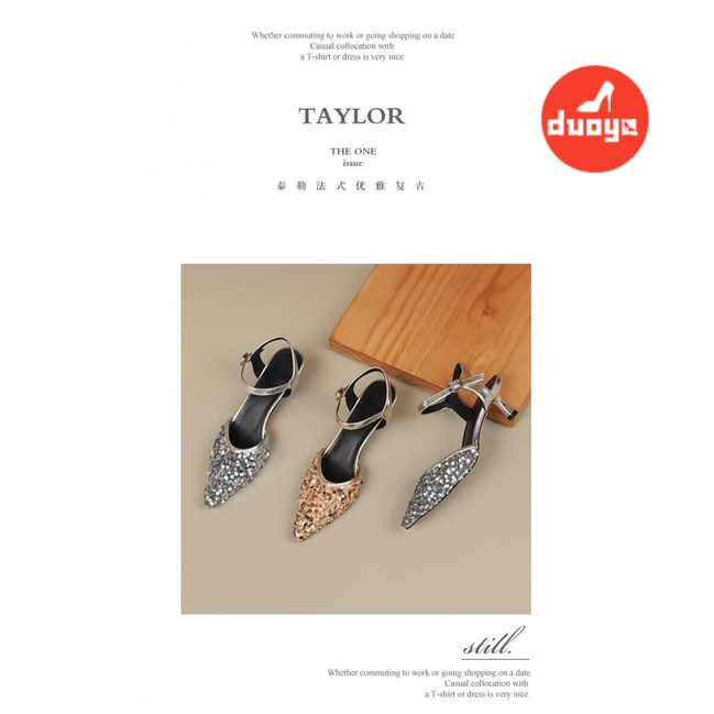 Duoya Tóc Thẳng ~ [Hàng Có Sẵn] Giày Cao Gót Mũi Nhọn Đính Kim Sa Sang Trọng Cho Cô Dâu Trong Ngày Cưới