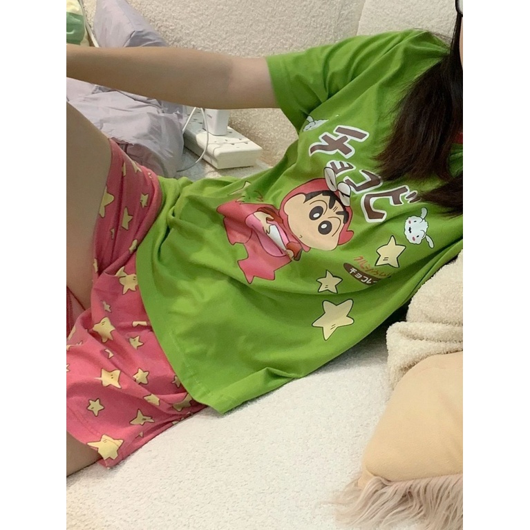 Bộ Đồ Ngủ Ngắn Tay In Họa Tiết Hoạt Hình Xinh Xắn Theo Phong Cách Mùa Hè Dành Cho Nữ Dưới 150.00kg