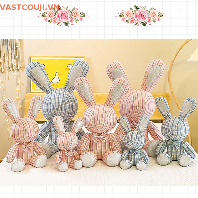 Búp Bê Thỏ Vnastji 40cm Ngồi Trên Nơ Kim Cương Giả Với Và Không Có Mắt Vải Màu Sắc Kẻ Sọc VN